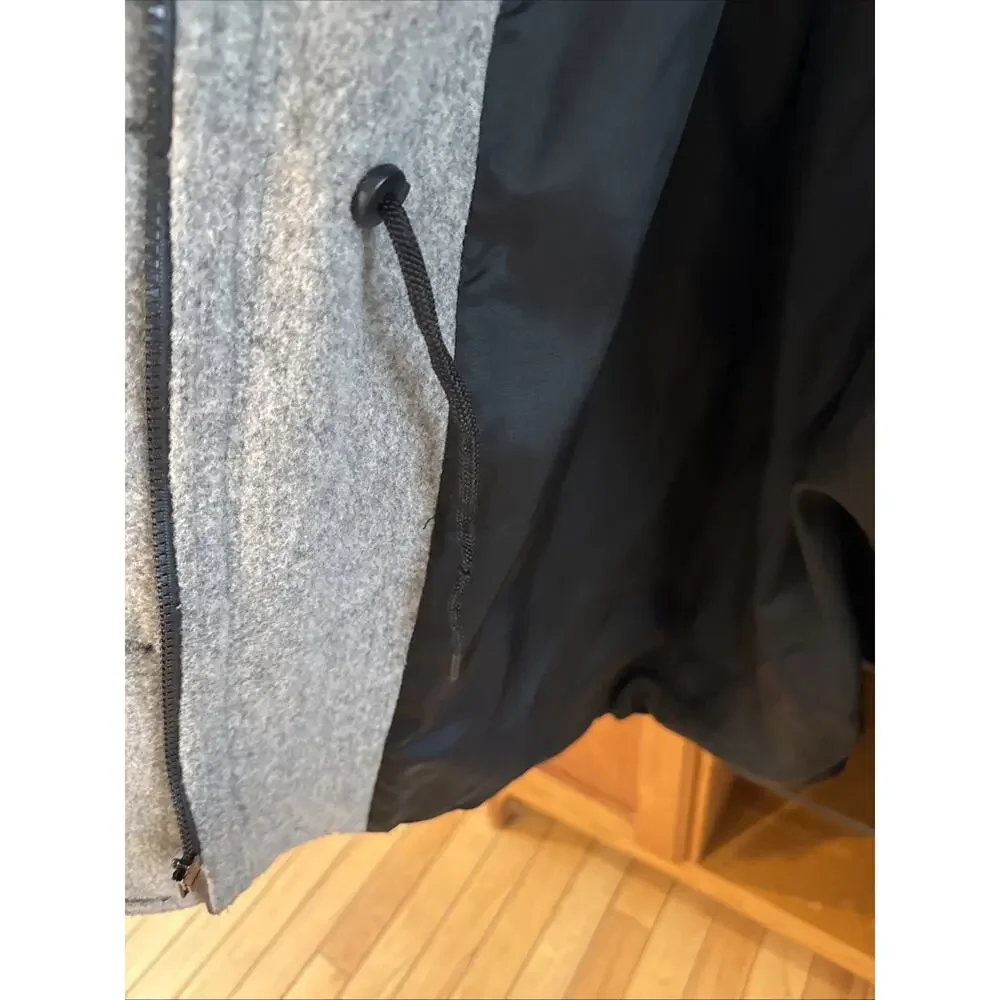 Vintage Herman Kay Coat Gray Wool Zip & Button Hooded Classic Heavy Size Large - Picture 7 of 10